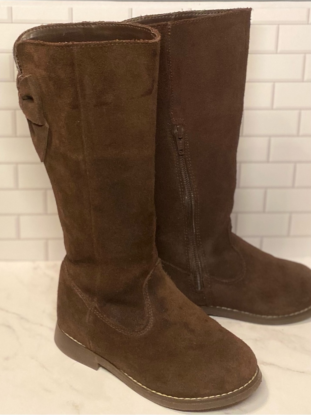 Gymboree Girls’ Chocolate Brown Genuine Suede Knee Boots with Bow Accent Size 11 - Picture 7 of 11